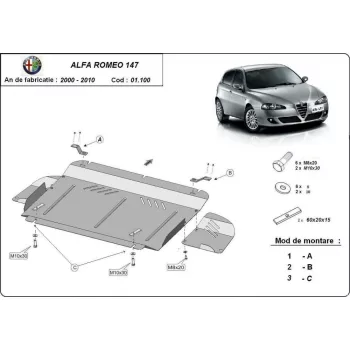 Alfa Romeo 147, 2000-2010 - Acél Motorvédő lemez