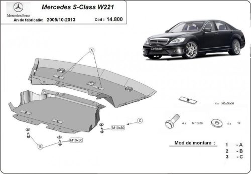 Mercedes S-Class W221, 2005-2013 - Acél Motorvédő lemez