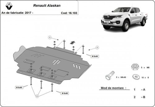 Renault Alaskan, 2017-2024 - Acél Motorvédő lemez