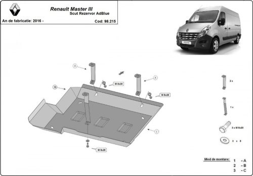 Renault Master 3 - Model 3, 2016-2024 - Acél Üzemanyagtank védő lemez