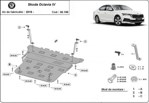 Skoda Octavia 4, 2019-2024 - Acél Motor, váltó és hűtővédő lemez