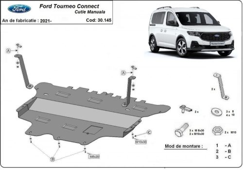 Ford Tourneo Connect, 2021-2024 - Acél Motorvédő lemez