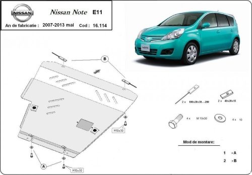 Nissan Note, 2007-2013 - Acél Motorvédő lemez