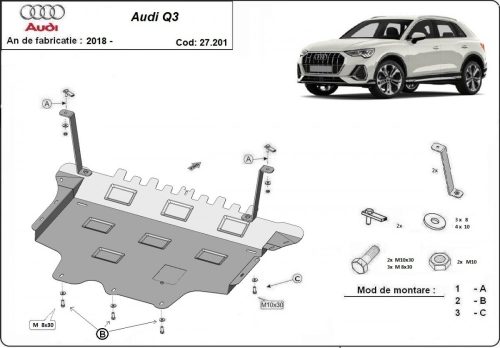 Audi Q3, 2018-2024 - Acél Motorvédő lemez