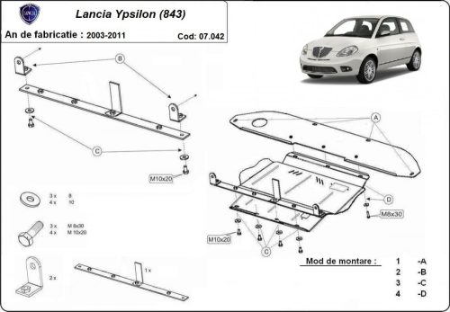 Lancia Ypsilon (843), 2003-2011 - Acél Motorvédő lemez