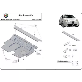   Alfa Romeo Mito, 2008-2018 - Acél Motor, váltó és hűtővédő lemez