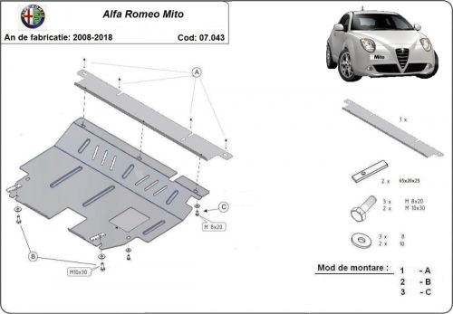 Alfa Romeo Mito, 2008-2018 - Acél Motor, váltó és hűtővédő lemez