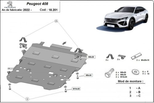 Peugeot 408, 2022-2024 - Acél Motorvédő lemez