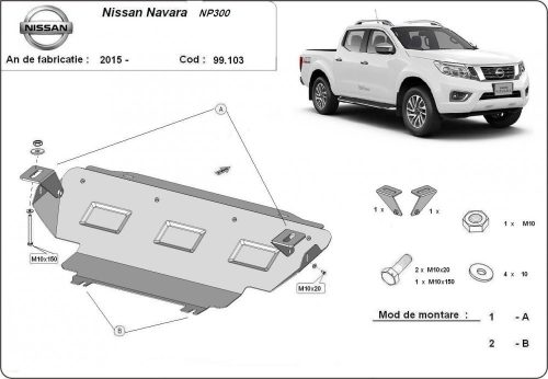 Nissan Navara NP300, 2015-2020 - Acél Hűtővédő lemez