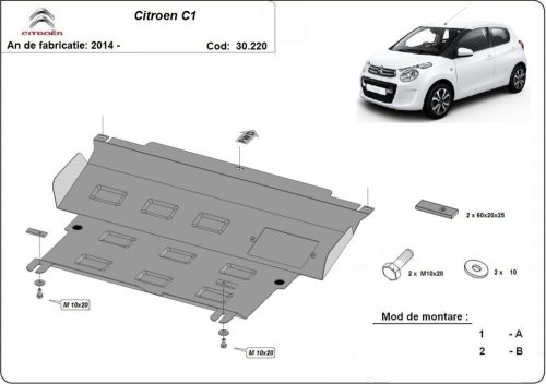 Citroen C1, 2014-2022 - Acél Motor, váltó és hűtővédő lemez