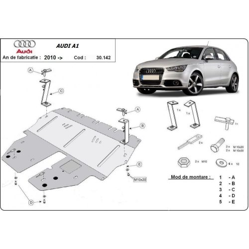 Audi A1, 2010-2017 - Acél Motorvédő lemez