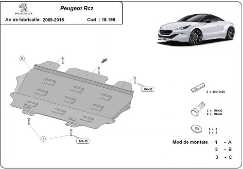 Peugeot RCZ, 2009-2015 - Acél Motor, váltó és hűtővédő lemez