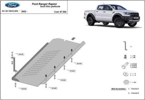 Ford Ranger Raptor, 2020-2023 - Acél részecskeszűrő védő lemez