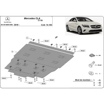   Mercedes CLA C118, 2018-2024 - Acél Motor, váltó és hűtővédő lemez