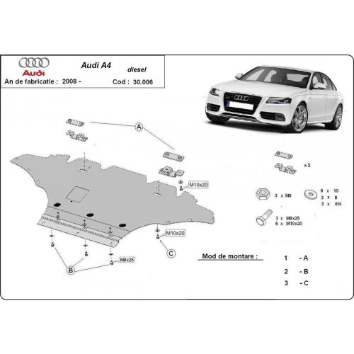 Audi A4 New,D 2008-2014 - Acél Motorvédő lemez
