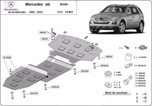 Mercedes ML W164, 2005-2011 - Acél Motor- és váltóvédő lemez