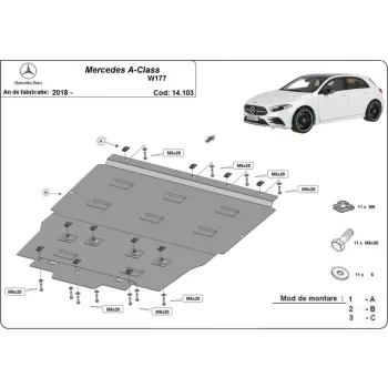   Mercedes A-Classe W177, 2018-2024 - Acél Motor, váltó és hűtővédő lemez