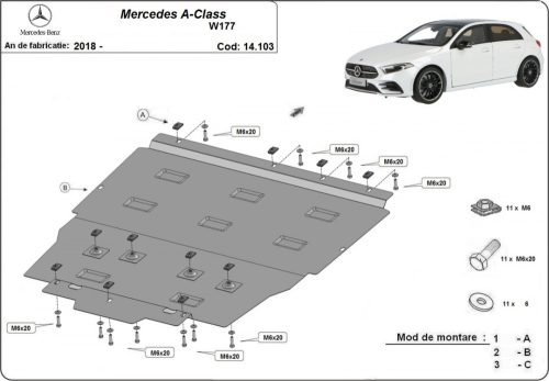 Mercedes A-Classe W177, 2018-2024 - Acél Motor, váltó és hűtővédő lemez