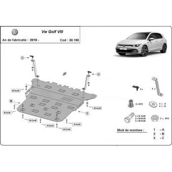   VW Golf 8, 2019-2024 - Acél Motor, váltó és hűtővédő lemez