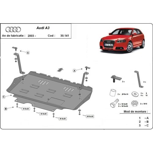 Audi A3, 2003-2008 - Acél Motorvédő lemez