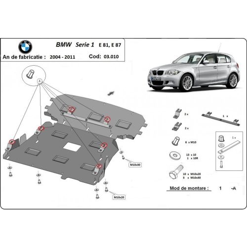 BMW 1 E81, E87, 2004-2011 - Acél Motorvédő lemez
