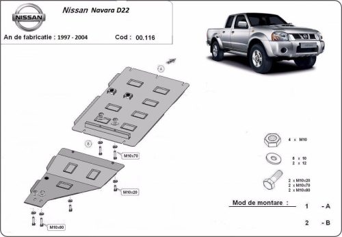 Nissan Navara D22, 1997-2004 - Acél Váltóvédő lemez