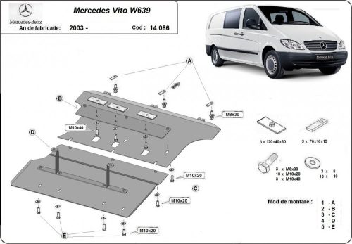Mercedes Vito W639, 2003-2014 - Acél Motorvédő lemez