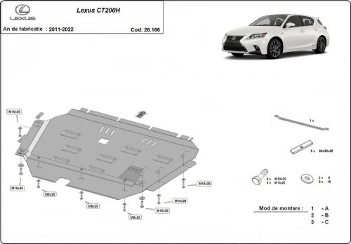 Lexus CT200H, 2011-2024 - Acél Motor, váltó és hűtővédő lemez