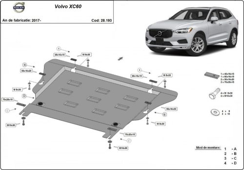 Volvo XC60, 2017-2024 - Acél Motor- és váltóvédő lemez