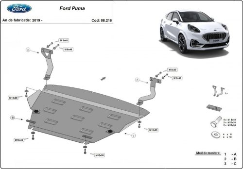 Ford Puma, 2019-2024 - Acél Motor, váltó és hűtővédő lemez