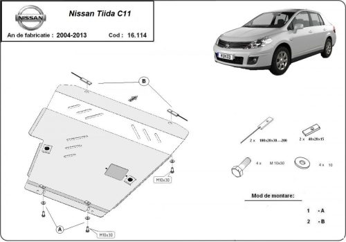 Nissan Tiida, 2004-2013 - Acél Motorvédő lemez