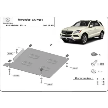 Mercedes ML W166, 2012-2024 - Acél Váltóvédő lemez
