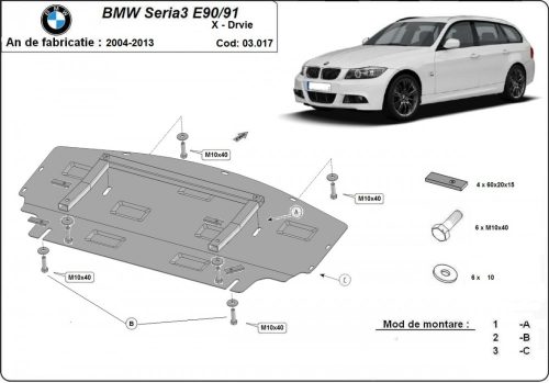 BMW 3 E90, 2004-2011 - Acél Hűtővédő lemez