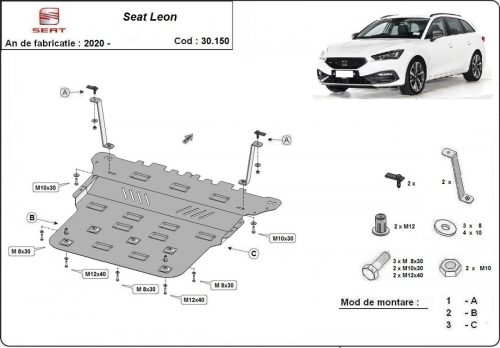 Seat Leon, 2020-2024 - Acél Motor, váltó és hűtővédő lemez