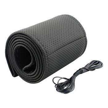 Valódi bőr fűzős kormányvédő - fekete - 40 cm