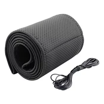 Valódi bőr fűzős kormányvédő - fekete - 42 cm