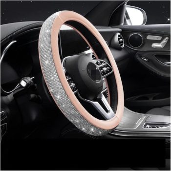   Univerzális műbőr kormányvédő - rózsaszín-strasszkristályokkal - 38cm