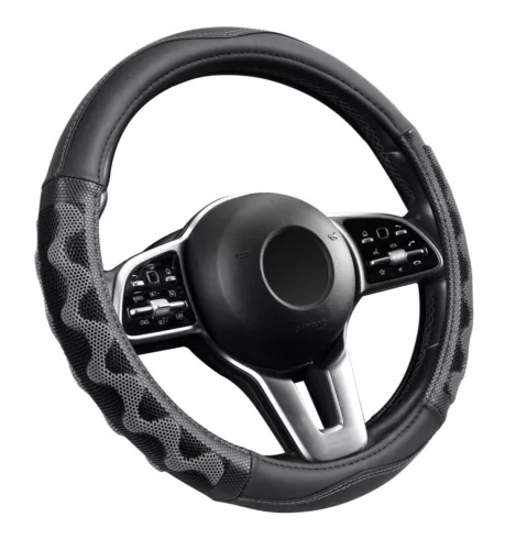 Műbőr kormányvédő - 38cm - fekete-szürke - 203-7BK