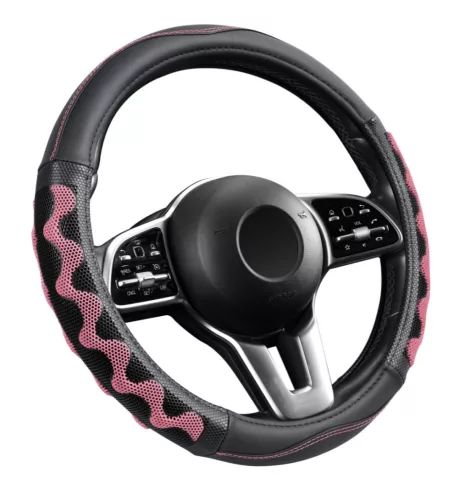 Műbőr kormányvédő - 38cm - fekete-pink - 203-7P