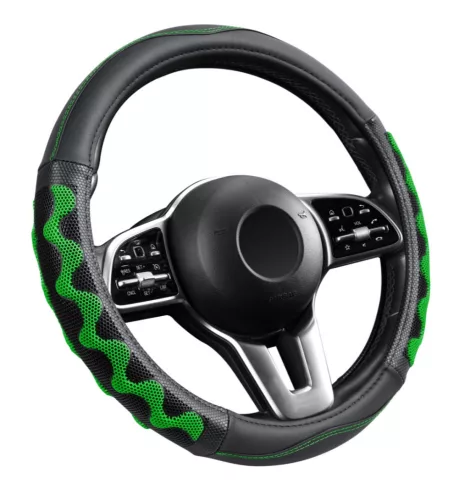 Műbőr kormányvédő - 38cm - fekete-zöld - 203-7GR