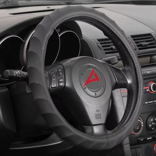 Bőrhatású zzellőző kormányvédő - fekete - 38cm