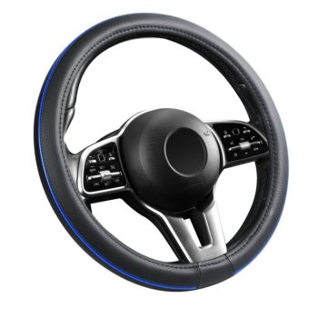   Bőrhatású univerzális kormányvédő - 38cm - fekete/kék betétes