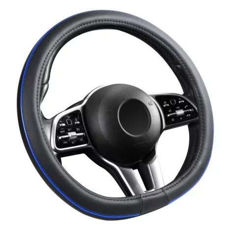 AIR-FLOW "D" típusú bőrhatású kormányvédő - 38cm - fekete/kék betétes