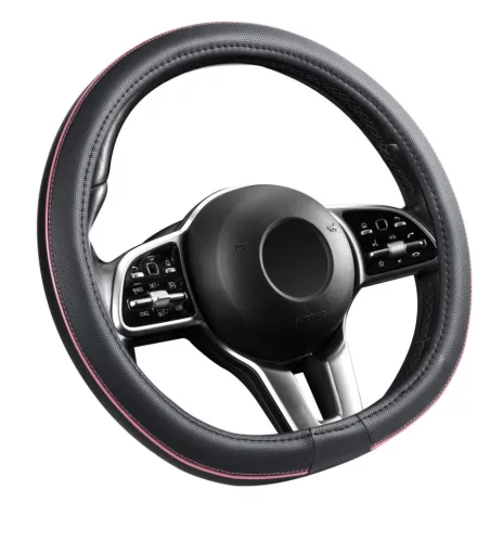 AIR-FLOW "D" típusú bőrhatású kormányvédő - 38cm - fekete/pink betétes