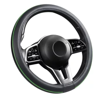   Bőrhatású kormányvédő huzat - 38cm - fekete/zöld betétes