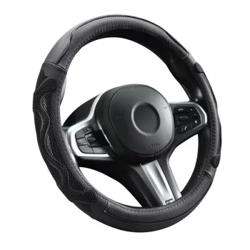   Genuine Leather valódi bőr kormányvédő - 38cm - fekete-szürke - DW-5002GRAY