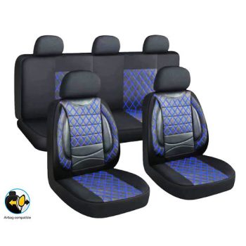   11 részes univerzális műbőr üléshuzat szett - légzsákos - fekete-kék - 203-2BL