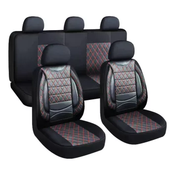   11 részes univerzális műbőr üléshuzat szett - légzsákos - fekete-piros- 203-2BR