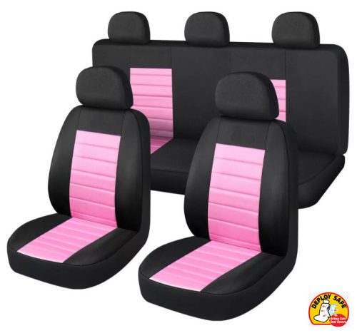9 részes, két helyen osztható - légzsákos - univerzális üléshuzat szett - pink-fekete - 203-6BP-AZ