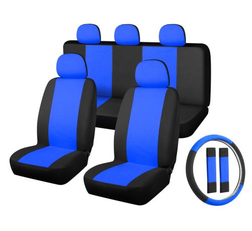 11 részes univerzális üléshuzat szett - két helyen osztható - légzsákos - kék-fekete